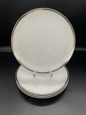 Fukagawa China Arita #900P Set of 4 Salad Plates White with Silver Rim 7.75"